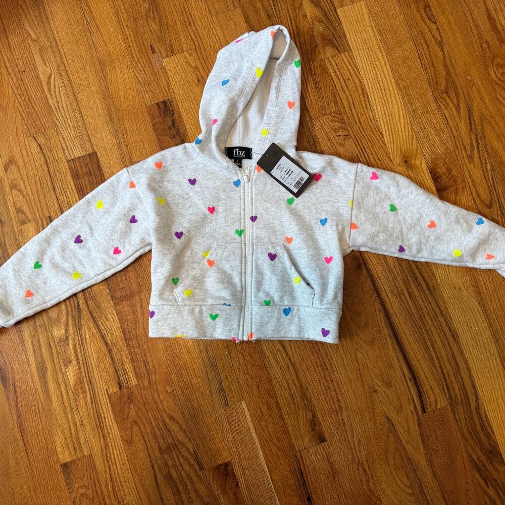 Flowers by Zoe Grey Hoodie Sweatshirt with Rainbow Hearts (Size S)